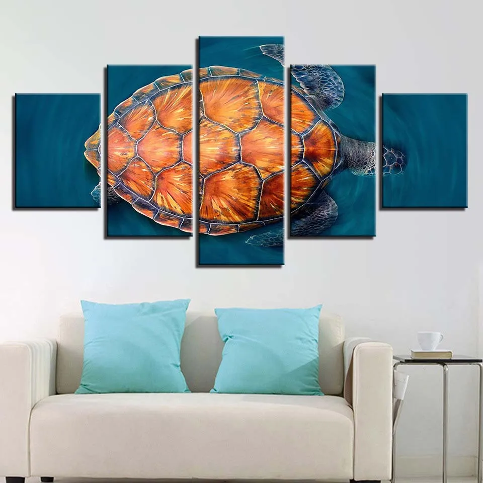 

Painting Wall Art Modular Poster Frame HD 5 Pieces Animal Sea TurtlesPrinted Modern Canvas Living Room Pictures Home Decor