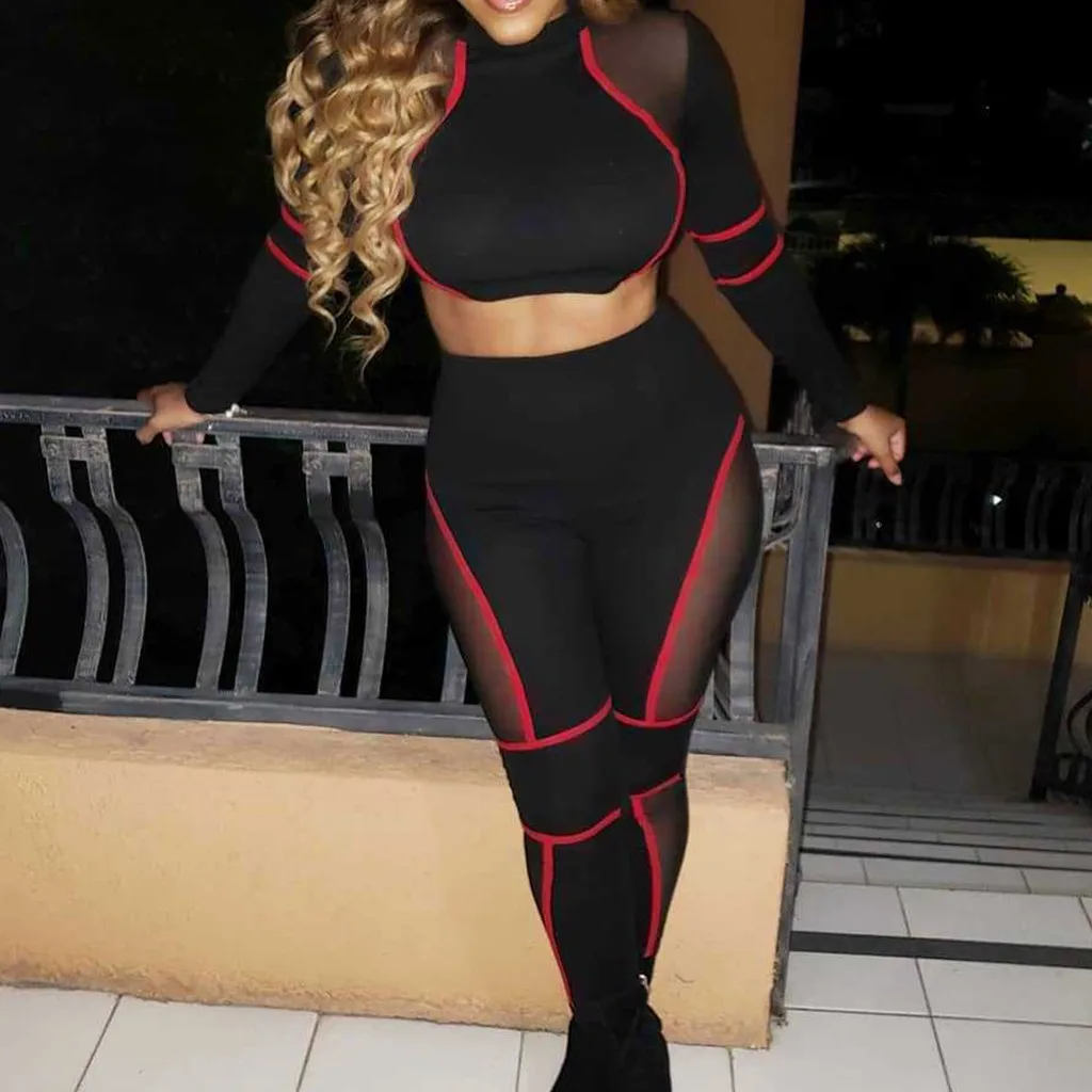 Женский спортивный костюм из топа и брюк спортивная одежда с длинными рукавами