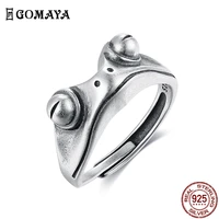 gomaya 100 925 sterling silver frog animal rings for women and men vintage open adjustable unisex ring party fine jewelry new