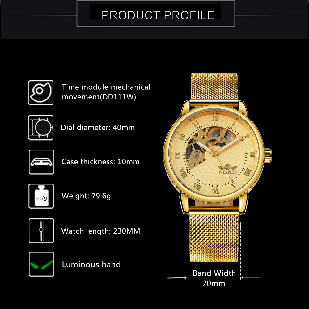 Часы наручные WINNER Мужские механические винтажные брендовые Роскошные модные