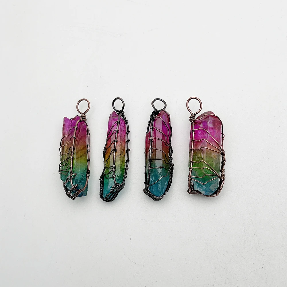 

Натуральный Камень Кристалл Колонка разноцветный ожерелье с гальваническим покрытием кулон для ювелирные изделия делая Шарм исцеления ак...