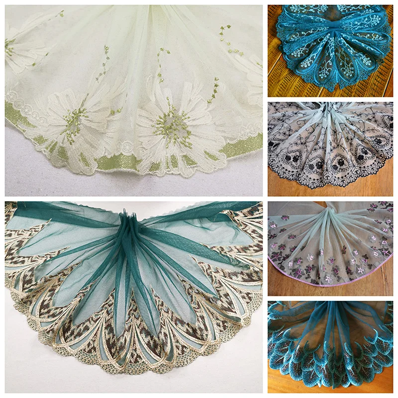 

1Y Blue Polyester Soft Mesh Embroidery Lace Trimmings Dress Accessories Lace Fabric Sewing Crafts Doll Material
