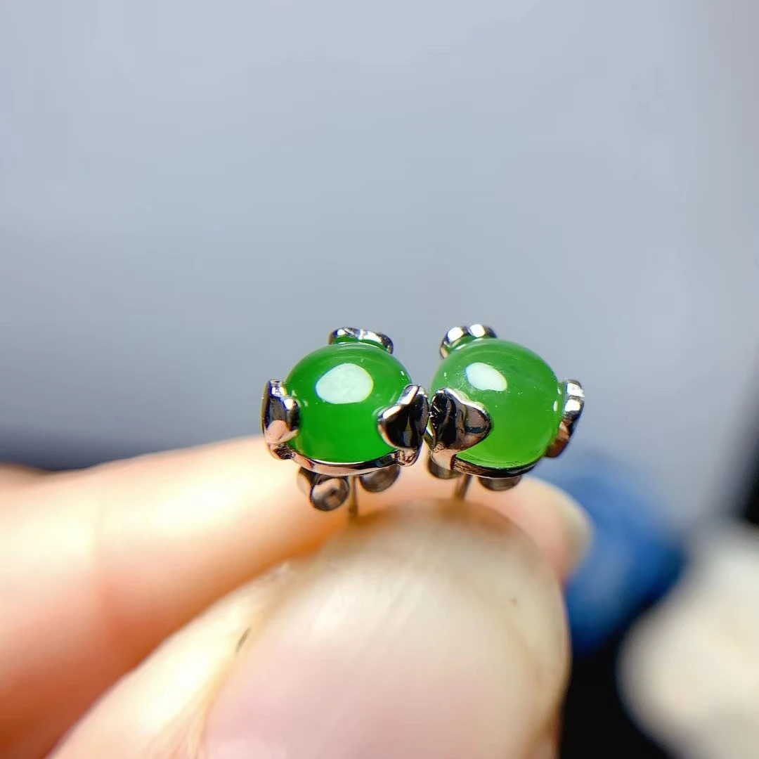 

CoLife Jewelry Silver Jade Beads Earrings 6mm Natural Jade Stud Earrings 925 Silver Green Jade Jewelry Gift for Woman