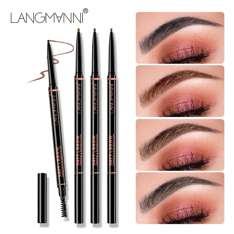 

4 Colors Double Head Eyebrow Pencil Natural Waterproof Long Lasting Eyebrows Cosmetic Black Brown Ultra Fine Brow Pen Makeup