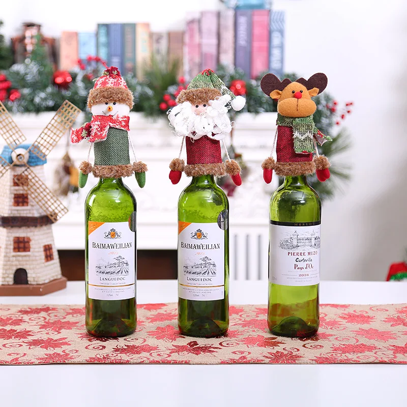 Christmas Accessories Wine Bottle Cover Set Santa Claus Snowman Bottle Cover Bag New Year Xmas Dinner Party Christmas Decoration