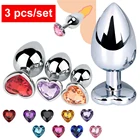 3 размера Анальная пробка в форме сердца Нержавеющаясталь с украшением в виде кристаллов Анальная пробка съемный анальный стимулятор-пробка Секс-игрушки простаты массажный фаллоимитатор