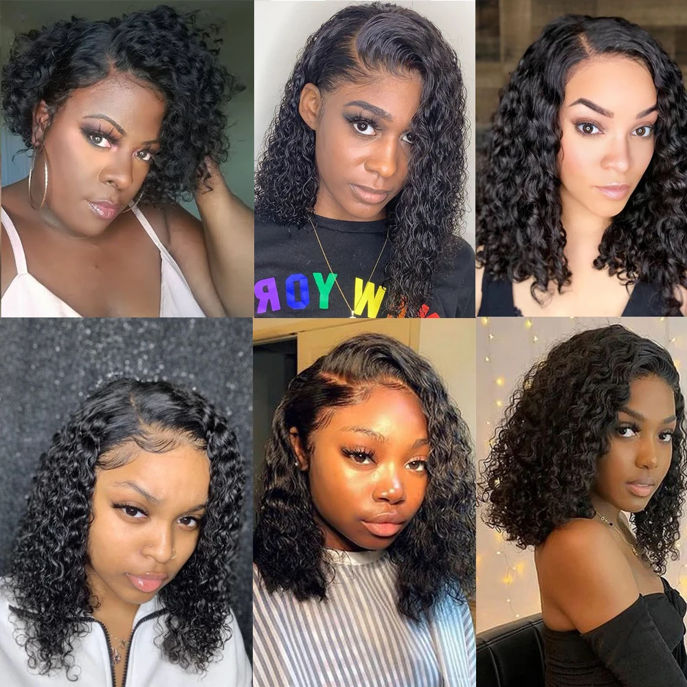 

Mongolian Short Bob Lace Front Human Hair Wigs For Woman 13x4 Lace Frontal Wig Pixie Cut Curly Bob Wig Remy 13x1 T Part Lace Wig