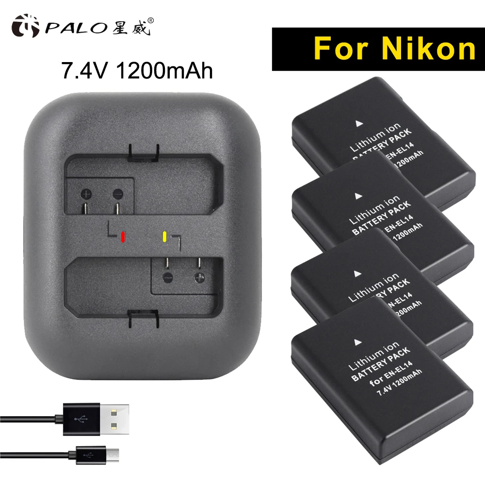 PALO digital bateria 4 шт. EN-EL14 7 В батареи для камеры en el14 + USB слот зарядное устройство Nikon DF