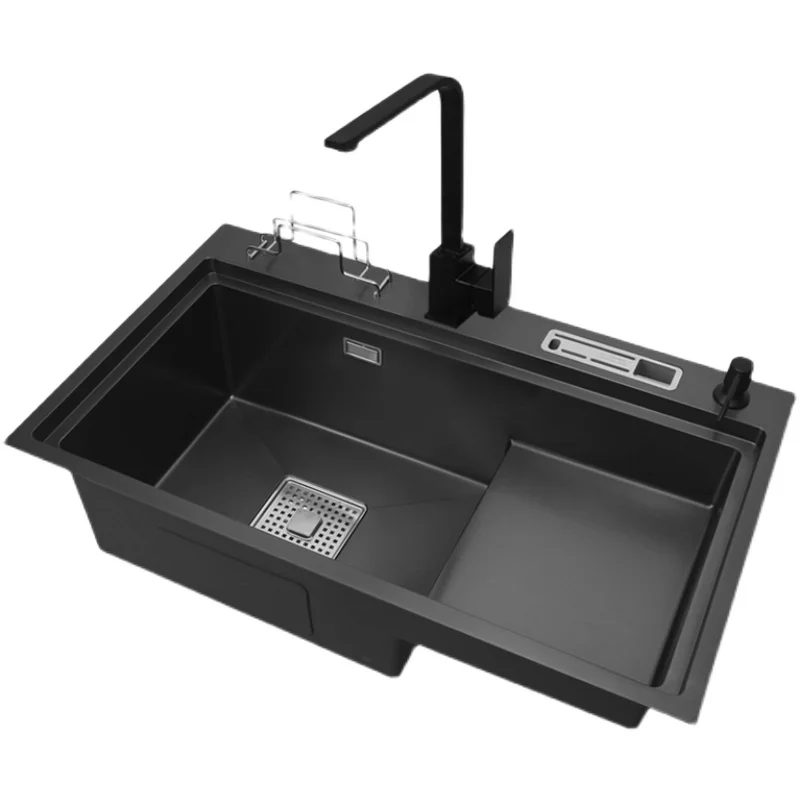 

Nano-black Staircase Large Single Sink Kitchen Thickened with Knife Holder Stainless Steel Step Table Under 750x450mm