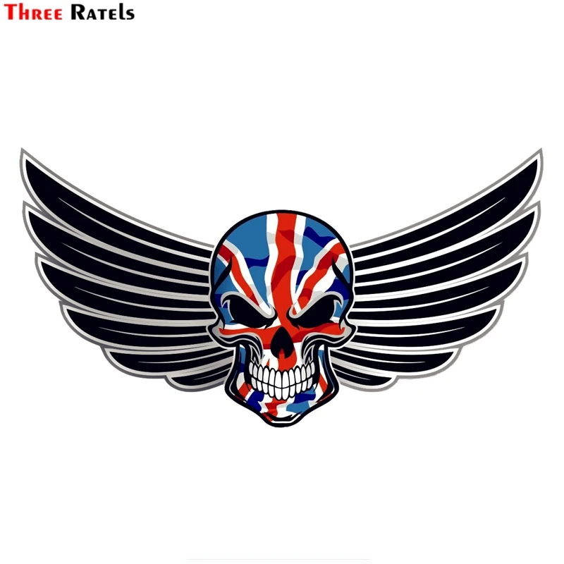 

Three ratels FTC-796# 20x10.7cm gothic skull with wings motif union jack british flag external vinyl car sticker decal