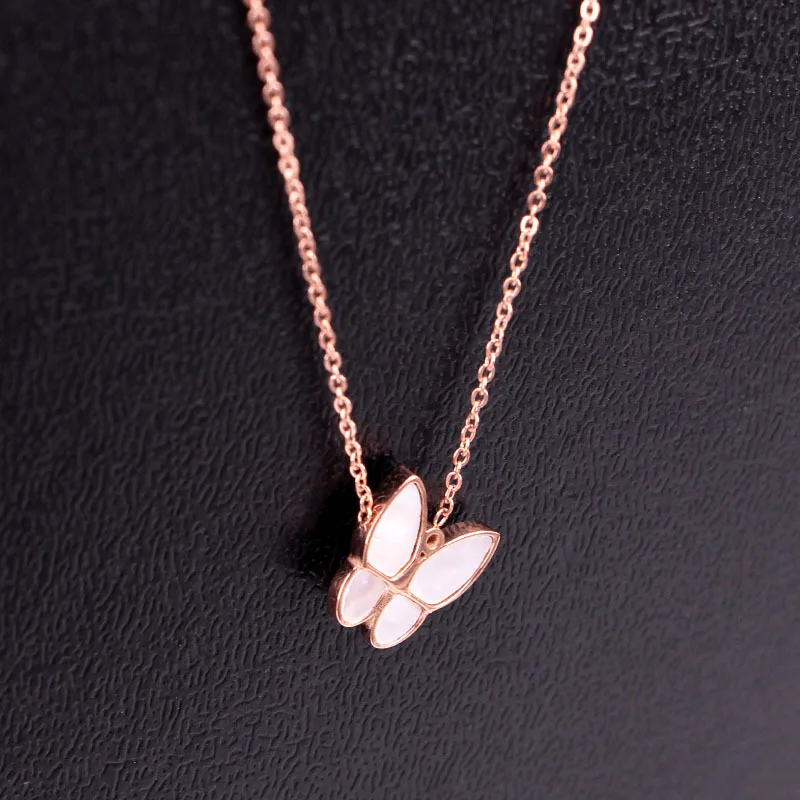 

2021 new rose gold necklace for women titanium steel jewelry ladies color shell butterfly clavicle chain