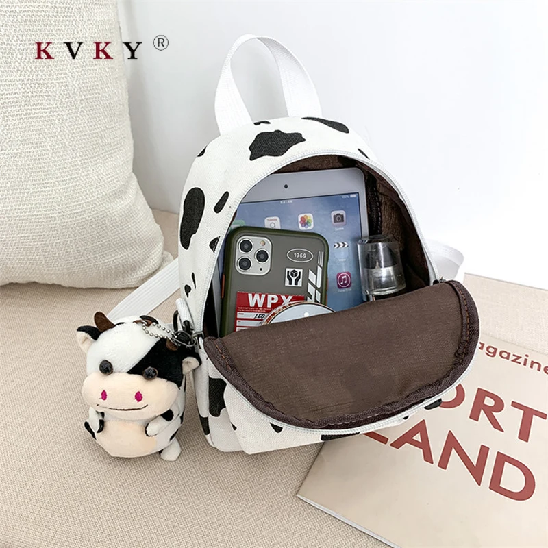 

2021 Fashion Backpack Canvas Cute Girl with Cow Pattern Backpack New School Bag for Teenager Girls School Backapck Female