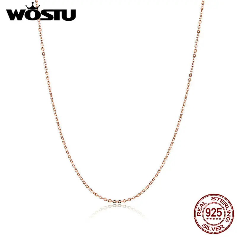 

WOSTU 925 Sterling Silver Rose Gold Beaded Necklace Chain For Pendant Necklace 45 cm For Women DIY Jewelry Accessories CQA014