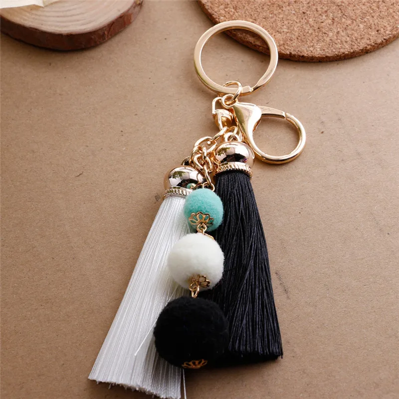Женские брелки в богемном стиле с разноцветными кисточками и помпонами для сумок