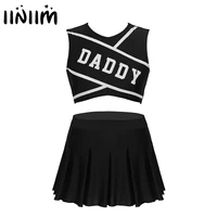 iiniim womens adult schoolgirl charming cheerleader daddy lover for halloween cosplay costume crop top with mini pleated skirt