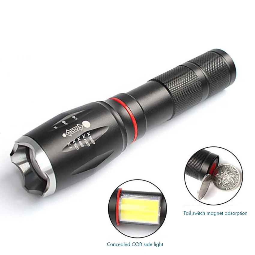 LED Flashlight 350 Lumen COB + T6 Light with 6 Modes Zoomable Magnetic Waterproof Powerful Camping and Emergency Flashlights | Освещение