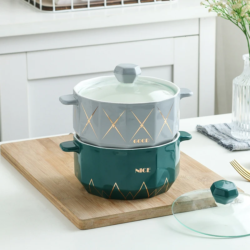 

Новая бытовая керамическая миска для лапши, миска для лапши бытовой с стеклянной крышкой, миска для лапши для общежития, бинауральная миска ...