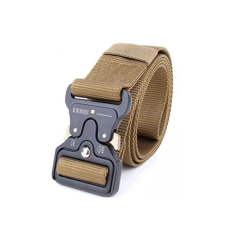 Khaki belt Армейский тактический ремень Военная Черная металлическая пряжка Регулируемая длина Открытый Многофункциональный тренировочный нейлоновый ремень аксессуары - Цвет: Khaki belt