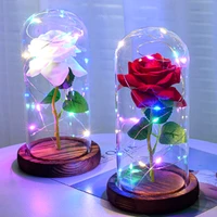 valentines day gift artificial eternal rose led light foil flower in glass cover valentines day wedding favors bridesmaid gift