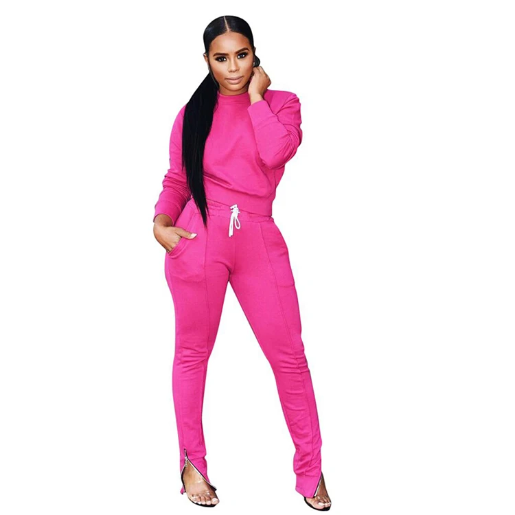 Лидер продаж женские комплекты повседневные длинные брюки на молнии с подолом