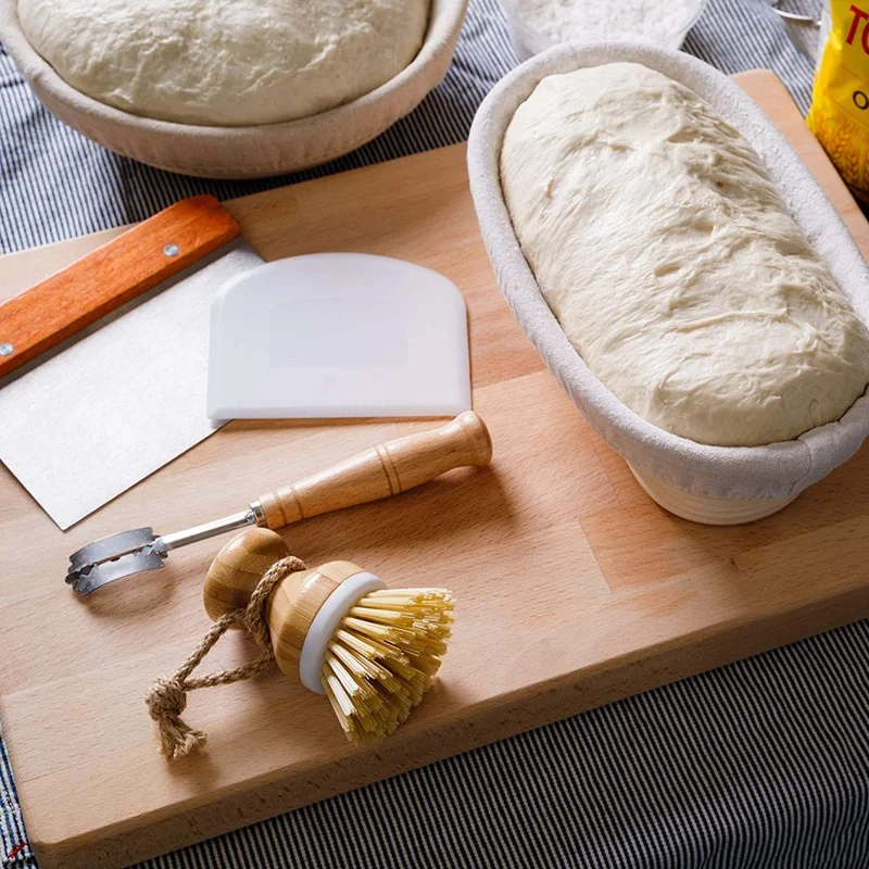

Bread Proofing Basket Set with Accessories - Natural Rattan, 9inch Round, 10inch Oval Baskets with Liners