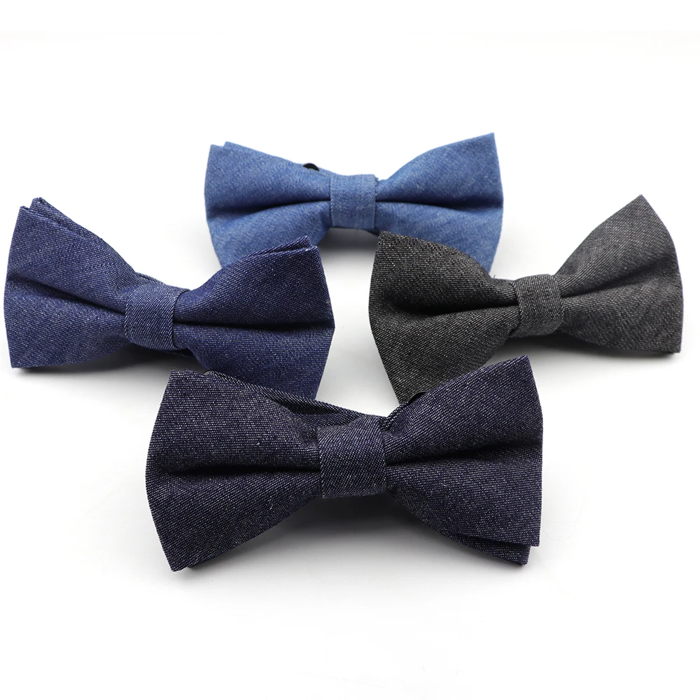 Хлопковый джинсовый галстук бабочка гибкий Гладкий Свадебный бабочка|Мужские