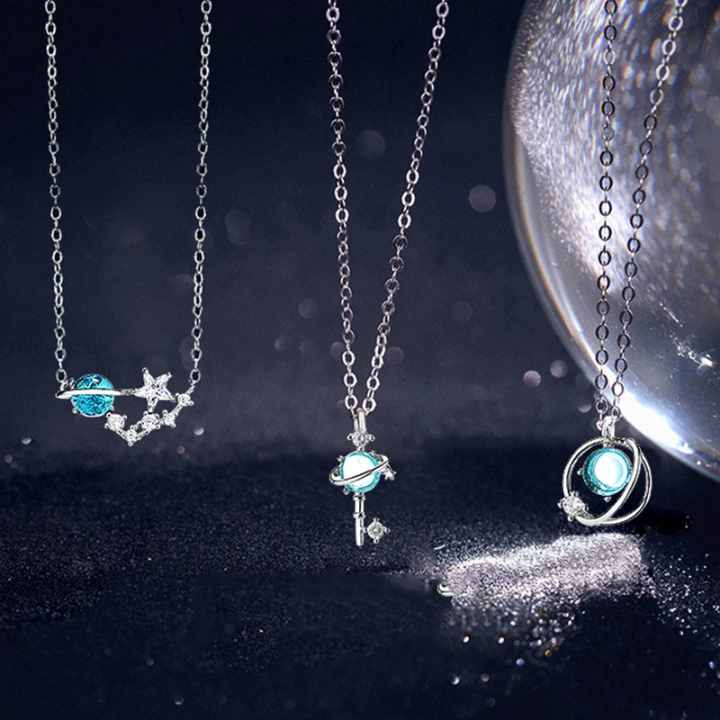 

2021 new cosmic aurora planet women's necklace Korean version Diamond-encrusted Small fresh Japanese clavicle chain wholesale