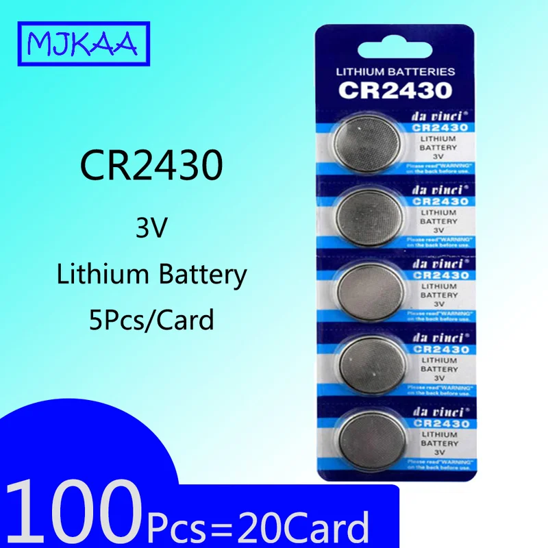 100 шт. = 20 карт CR2430 3V литиевая батарея таблеточного типа для Батарея сотовый