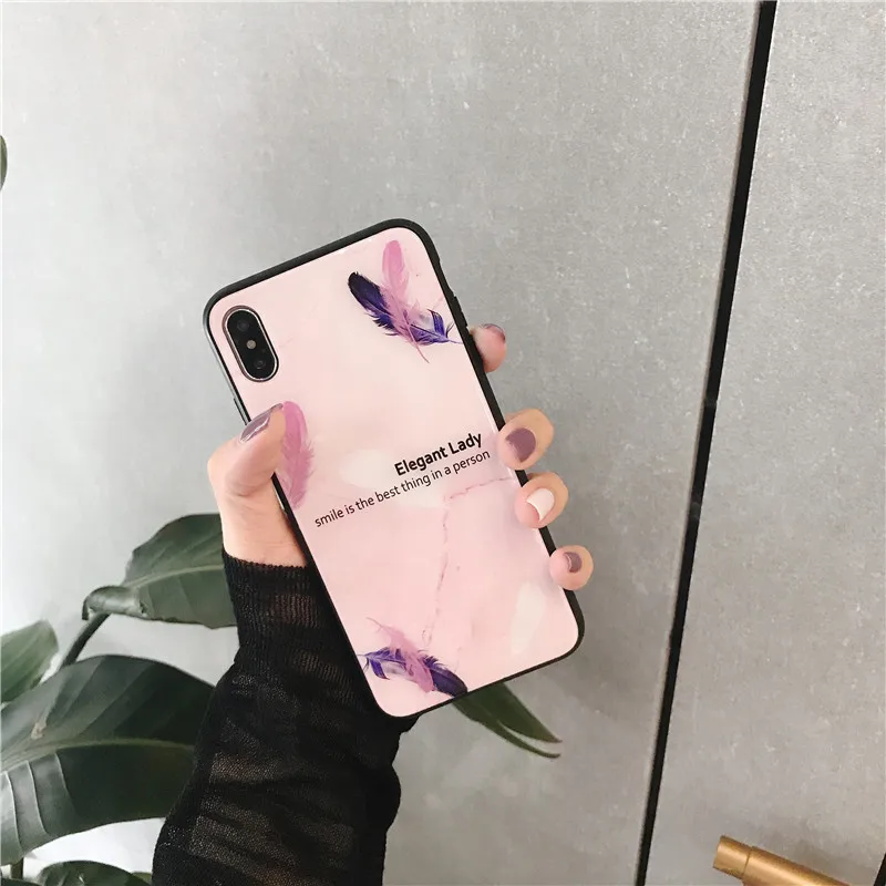 HYH iphone стеклянный чехол Роскошный узор перо антидетонационный плотный для Apple 6 7 8