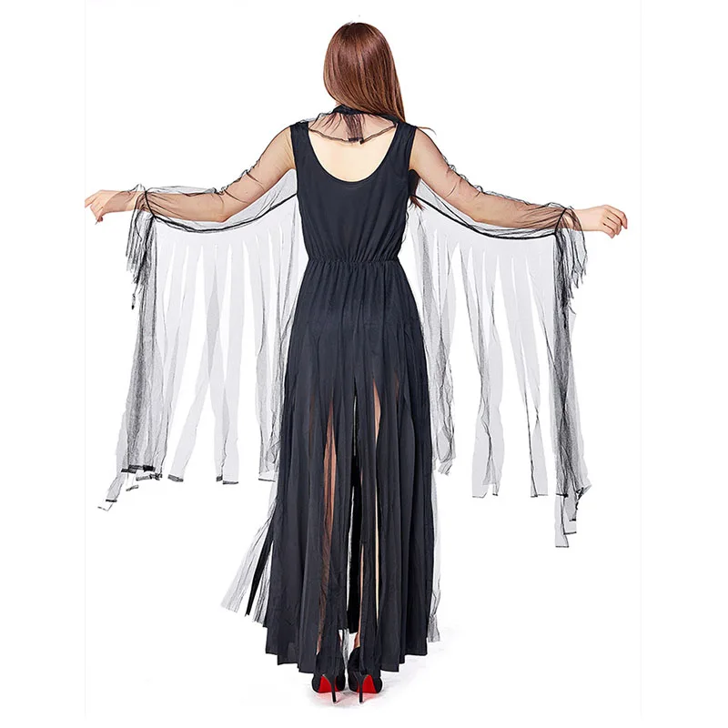 Женское длинное платье ведьмы готическое черное макси с бахромой для взрослых и