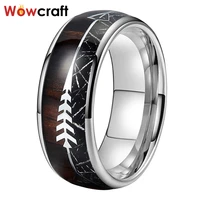 8mm wedding band tungstne carbide ring mens womens black meteorite arrow nature wood inlay domed polished shiny comfort fit