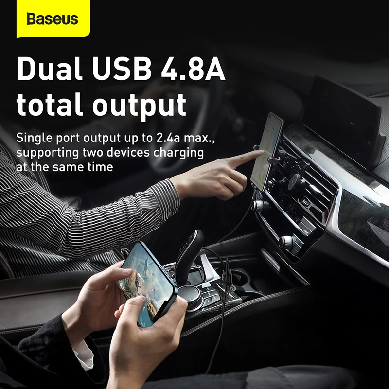 Baseus зарядное мини устройство для автомобиля 4.8A Быстрый USB Автомобильное с двумя