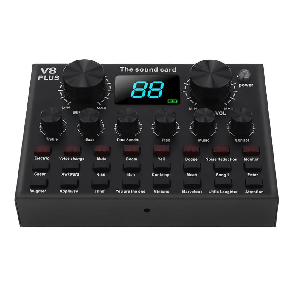 

V8 Plus Bluetooth 4.1 Audio External USB Headset Microphone Webcast Live Sound Card with Screen Power Display Live Broadcast