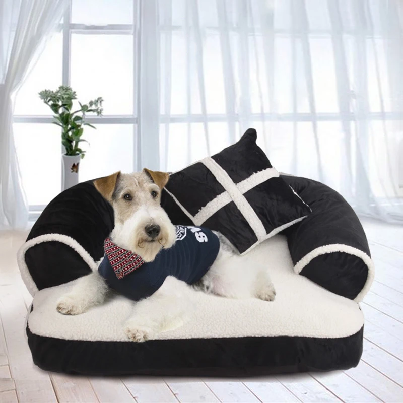 

Autumn And Winter Warm Pet Dog Bed Comfortable Dog Sofa Soft PP Cotton Padded Cat Sofa Lamb Wool Cat Bed Pet Deep Sleep Products
