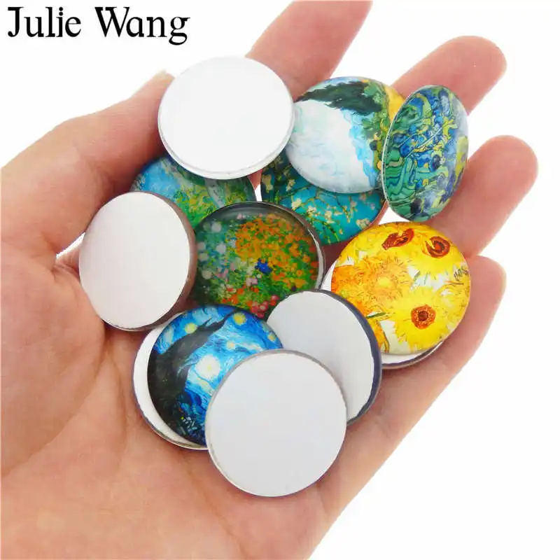 Julie Wang 8 30 мм стекло Ван Гог Картина маслом кабошоны круглые фото случайный