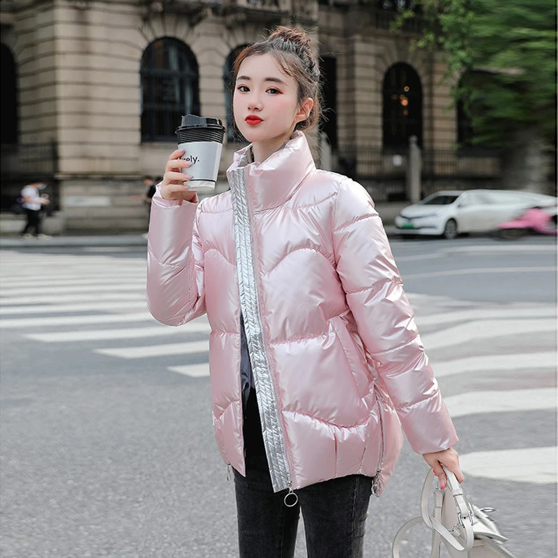 

2021 New Stand Collar Loose Coat Winter Jacket Keep Warm Leisure Women Fashion Cotton Zipper Decoration Warm Woman Jacket