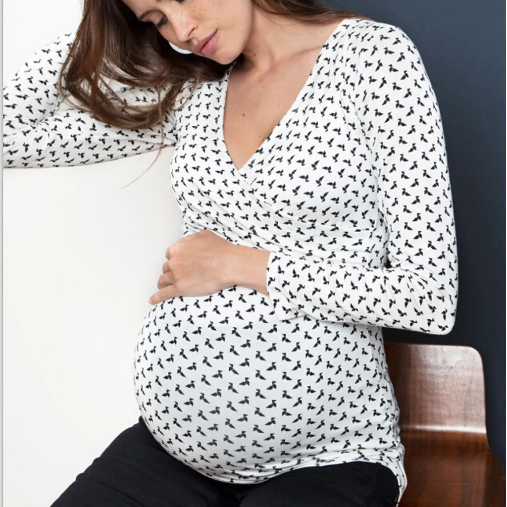 

Maternity T-shirt Clothing Pregnant Letter Print Baby Is Coming Pregnants Tops Blouse Long Sleeve Tops Breastfeeding Blouse