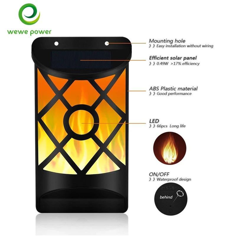 

Solar Flickering Flames Lights 96 LED Waterproof Solar Courtyard Wall Lamps For Garden Decoration Outdoor Lighting Night Light