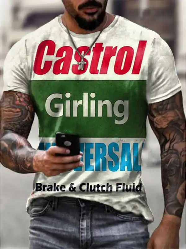 

Summer Men's T-Shirt 3D printed Castrol monogram cool shirt short sleeve casual breathable sports oversized T-shirt