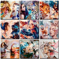 animal girl diy oil painting by numbers adult kit with frame coloring paint wall art picture for living room for home decor sets