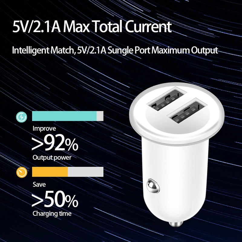 Автомобильное зарядное устройство CinkeyPro с двумя портами USB для iPhone Samsung 5V/3.1A