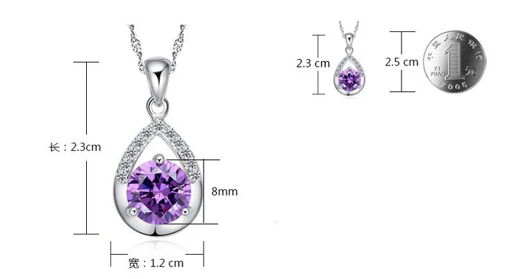 

925 Sterling Silver Jewelry Angle's Tear Zircon Drop Pendant Neckace For Women Gift 45cm Water-wave Chain choker