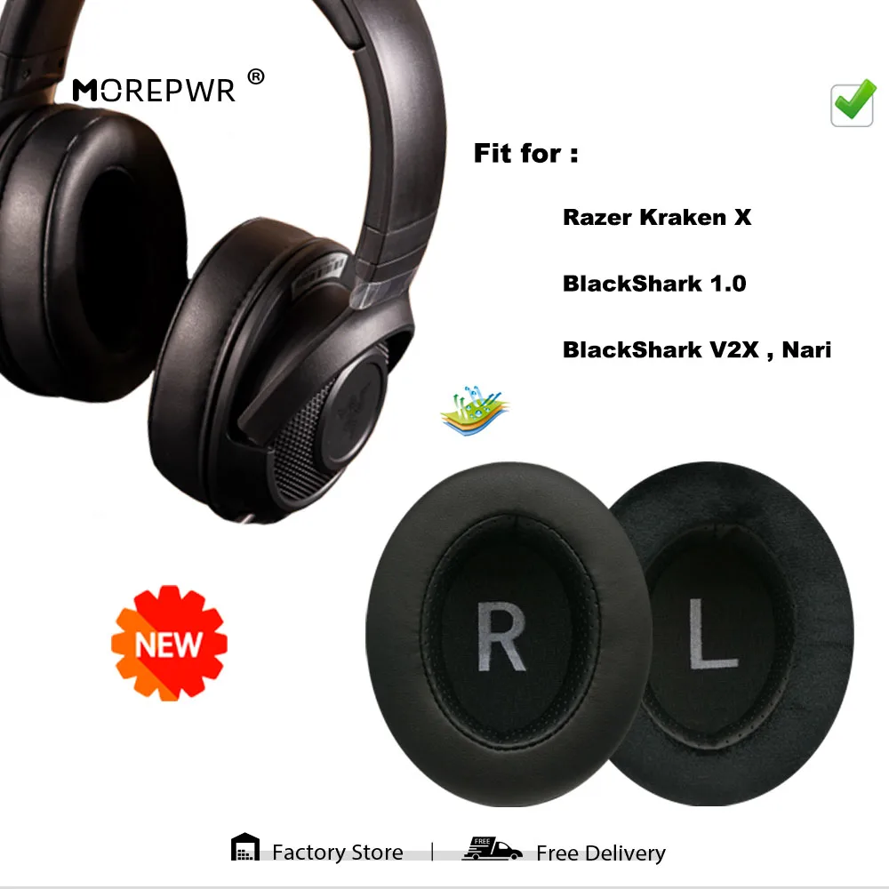 

New Upgrade Replacement Ear Pads for Razer Kraken X BlackShark 1.0 BlackShark V2X Nari Headset Leather Cushion Velvet Earmuff
