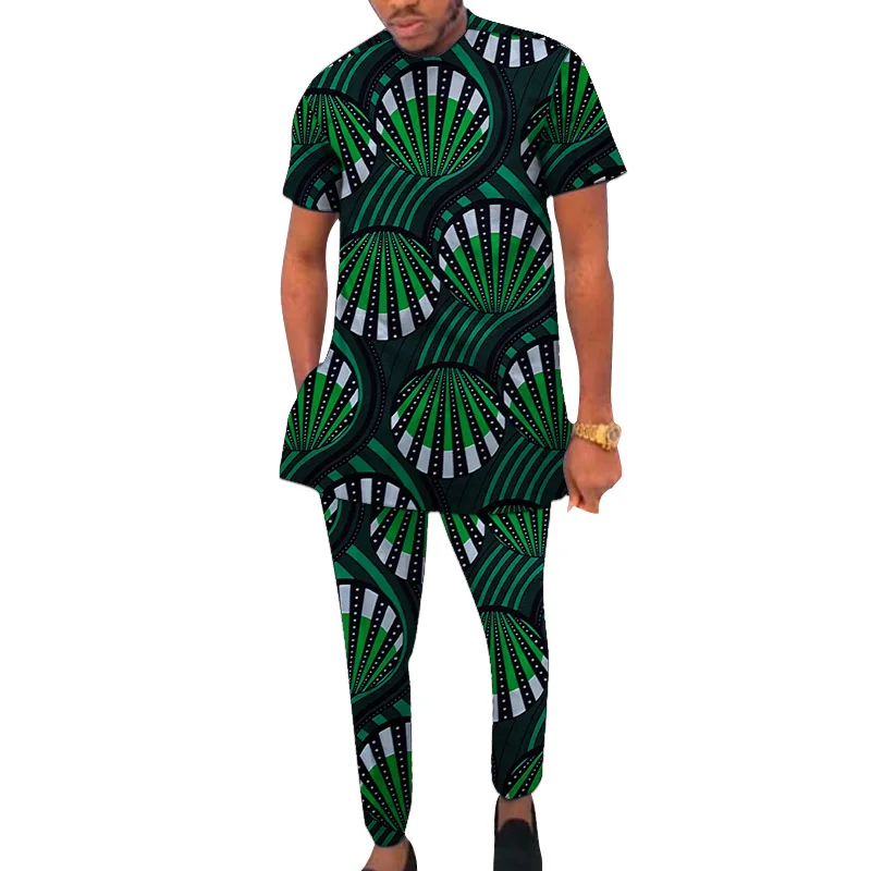 

Мужская одежда с принтом в стиле Ганы, топы с коротким рукавом и брюки, праздничные наряды для африканских случаев по индивидуальному заказ...