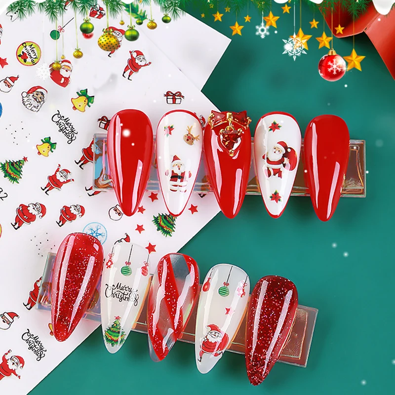 

Рождественские наклейки для ногтей, наклейки для ногтей с Санта-Клаусом, наклейки для ногтей, рождественские Мультяшные Слайдеры для ногте...