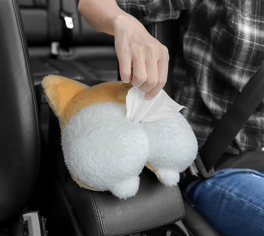 Buy Creative Corgi Dog Ass Cute Tissue Box Soft Cartoon Paper Napkin Case Animals Home Car Wall Hanging Holder on