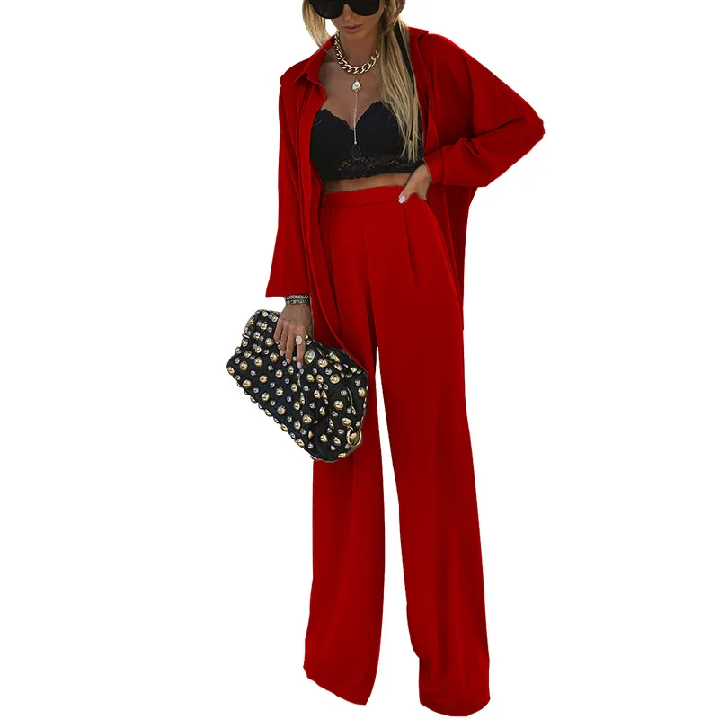 

2021 new Casual Long Sleeve Tshirt and Pants Two Piece Set Women Autumn Winter Elegant Solid Full Length Pant & Coat Suit