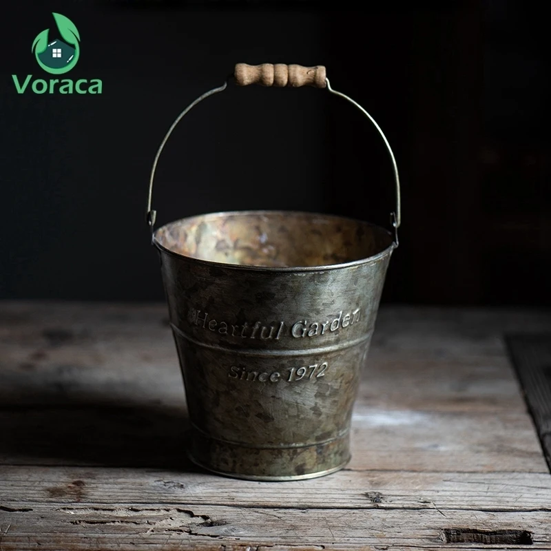 Винтажное ведро с железной ручкой металлическая Ретро английская печать кованая