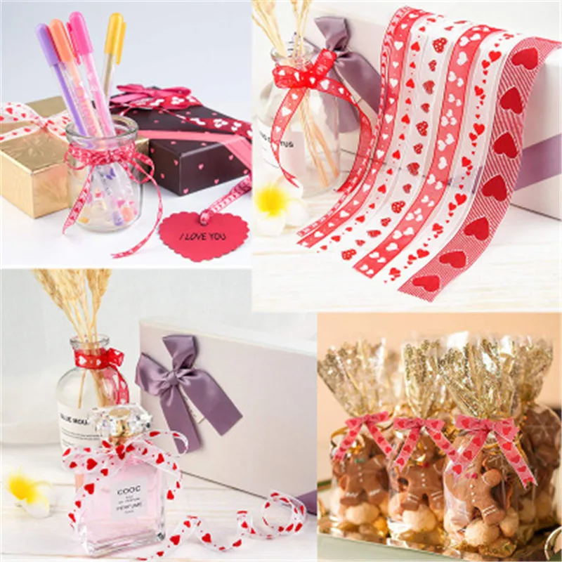 

Decor Gift Wedding Valentine's Day Gift Wrap Ribbon 5/10m Handicraft Multi Printed Love Heart Ribbons DIY Sewing Accessory