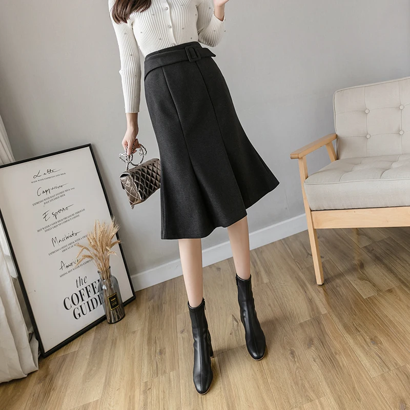 

Vintage High Waist Black Trumpet Skirts Women Slim Hip Midi Skirt Female Elegant Office Women's Skirts